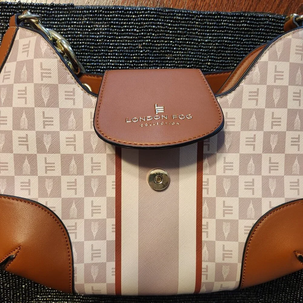 London Fog Aryana Shoulder Bag Jacquard White, Pink and Brown NEW w/out tags